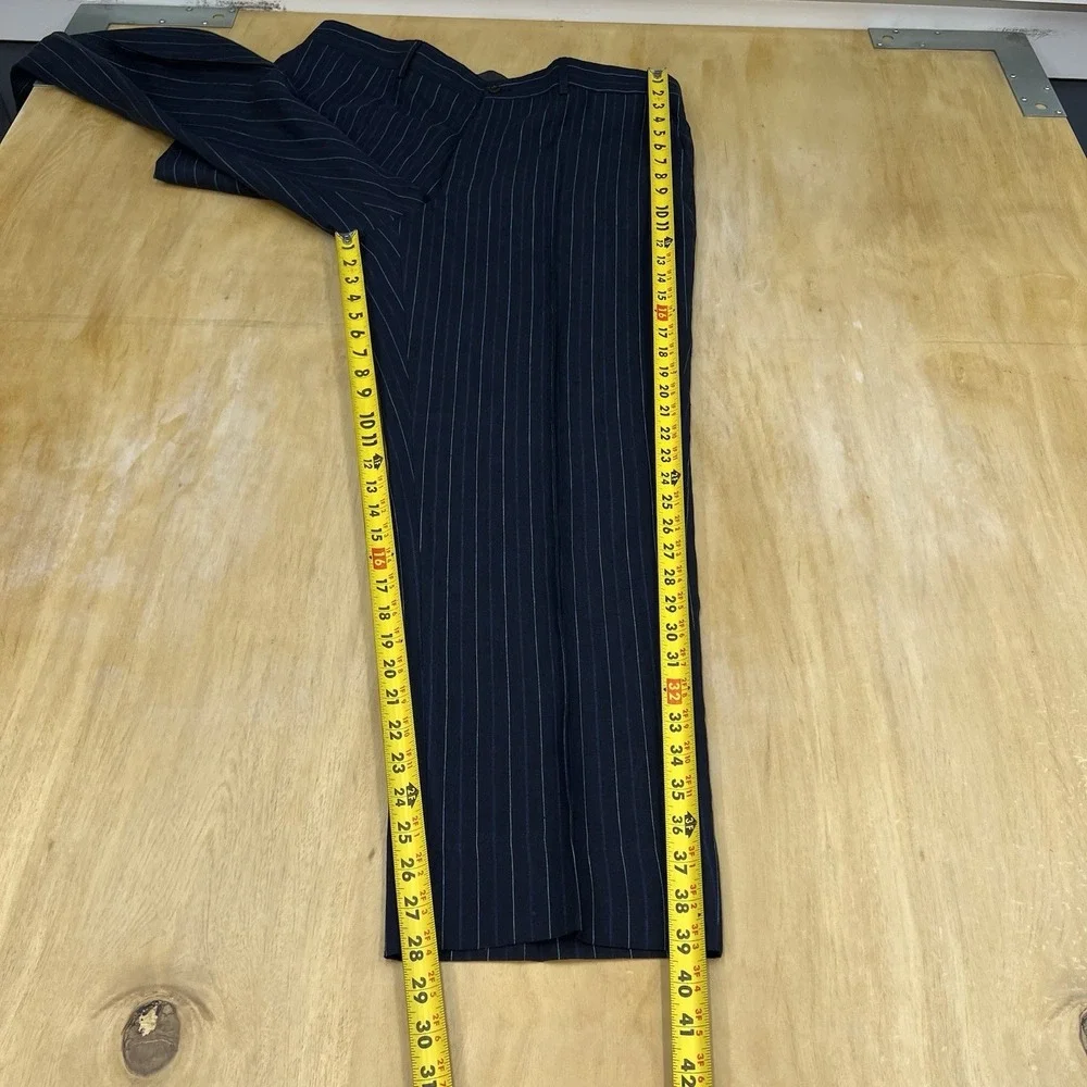 Etro Linen Suit Mens (Actual Sz 44R) Pants 37x28 Dark Navy/Teal 3Button Striped